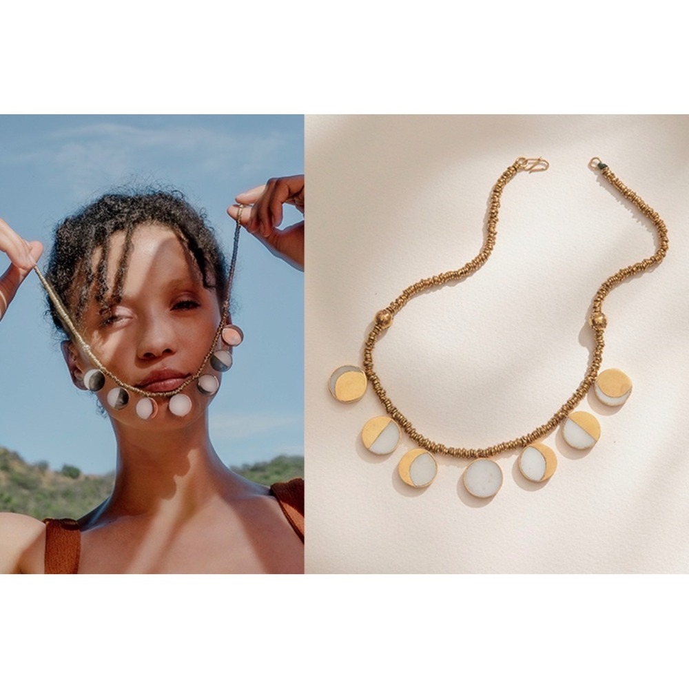 Pamela Love x Kyleigh Kuhn Kyleigh Moon Phase Necklace Afghan Brass Statement